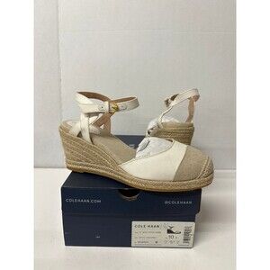 Cole Haan Womens Cloudfeel Espadrille Platform Wedges Sandals White Linen Sz 10B